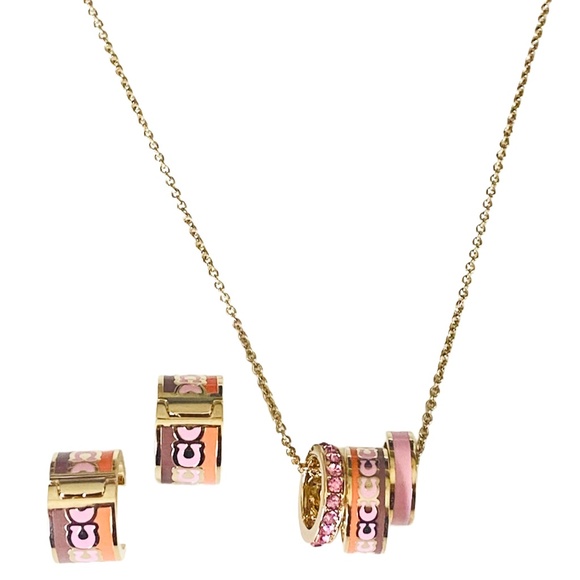 NEW Coach Pink Enamel Huggies on Card w/ Dust Bag Rtl $115 - Picture 5 of 7
